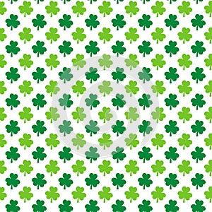 St. Patrick s day shamrock seamless pattern. Green white clover leaves background. Saint Patricks backdrop. Vector template for
