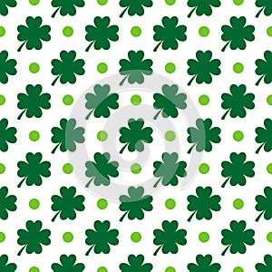 St. Patrick s day shamrock seamless pattern. Saint Patricks backdrop. Green white clover leaves background. Vector template for