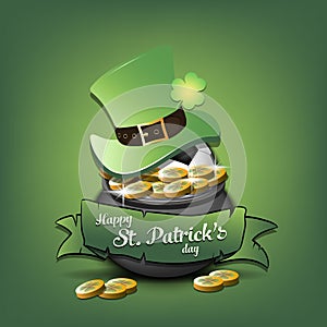 St. Patrick`s day. Soccer ball in pot with gold