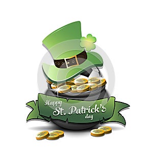 St. Patrick`s day. Soccer ball in pot with gold