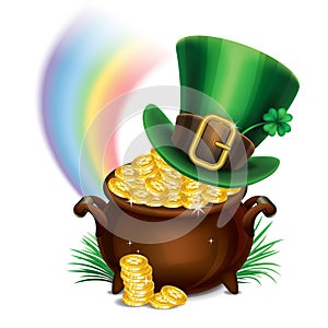 St. Patrick's Day symbols-Pot Of Gold and leprechaun hat.