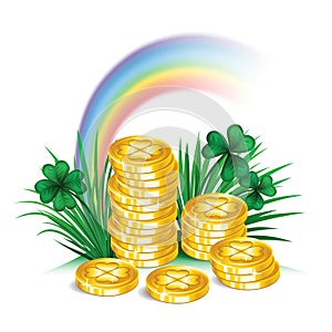 St. Patrick's Day symbols, rainbow and gold coins