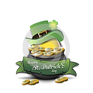 St. Patrick`s day. Tennis ball in pot with gold