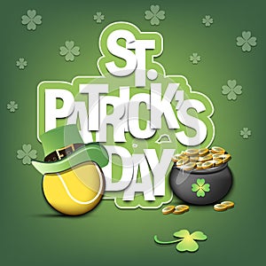 St. Patrick`s day. Tennis ball in pot with gold