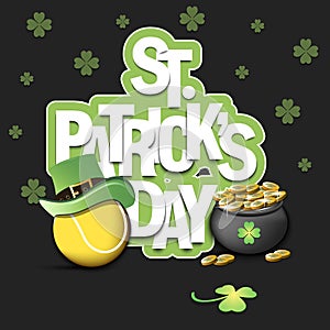 St. Patrick`s day. Tennis ball in pot with gold