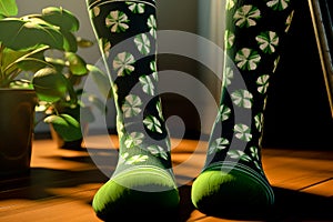 St. Patrick\'s day toe socks, close-up. Generative AI