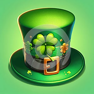 St. Patrick 's Day. Top hat with green clover leaves.