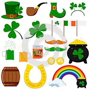 St. Patrick s day vector graphic design icons set isolated on white background.
