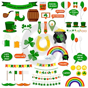 St. Patrick`s day vector icons set isolated on white background.