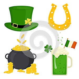 St. Patrick`s Day vector icons set isolated on a white background.