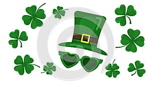 St. Patrick`s Day. Vector Illustration concept. Leprechaun hat. Clover leafes.