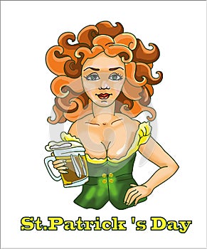 St.Patrick's Day Woman with beer with red hair