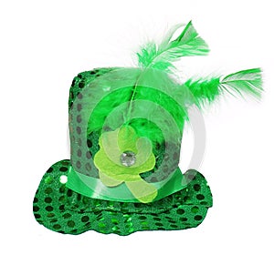 St. Patrick's Hat with feathers and clover leaf isolated