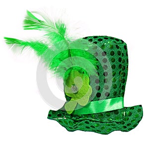 St. Patrick's Hat with feathers and clover leaf isolated