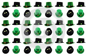 St. Patrick`s set of black and green hat, bowler hat on an isolated background festive decor