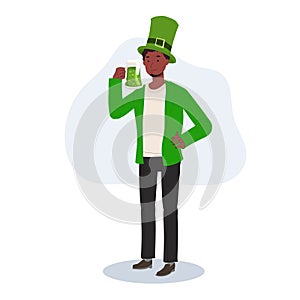 St Patrick's Day Celebration with Green Beer. Smiling Man Celebrating with Green Beer