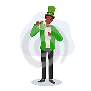 St Patrick's Day Celebration with Green Beer. Smiling Man Celebrating with Green Beer