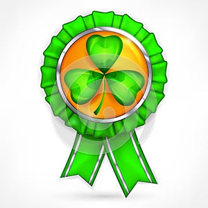 St Patricks award with shamrock on white. Vector illustration.