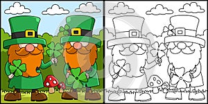 St. Patricks Day 2 Gnomes Coloring Page Vector