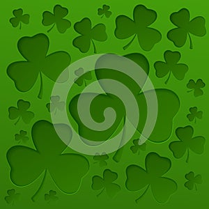 St Patricks day background with lucky green clover leaves. Vector illustration.