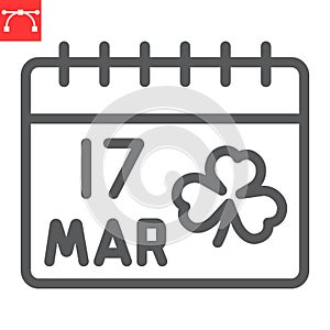 St. Patricks day calendar line icon, St. Patricks day date and holiday, calendar with clover vector icon, vector