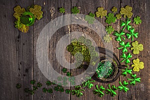 St. Patricks Day composition. St.Patrick`s day holiday symbol. Top view, copy space