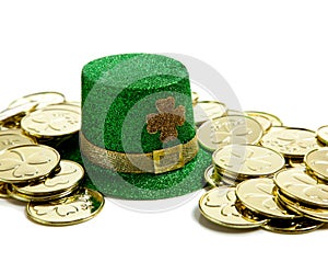 St. Patricks Day Decor with Gold coins and a hat