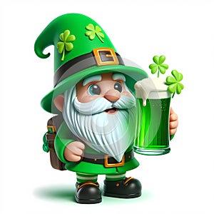 St. Patricks day gnome holding a green beer