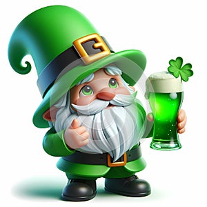 St. Patricks day gnome holding a green beer.