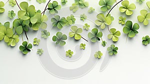 St Patricks day, green four 4 clover shamrock, heavenly protector of Ireland, fun parades and people in leprechaun