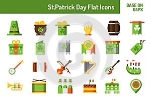St.Patricks Day icon set. Flat icon base on 64 pixel with pixel perfect design