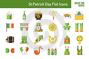 St.Patricks Day icon set. Flat icon base on 64 pixel with pixel perfect design