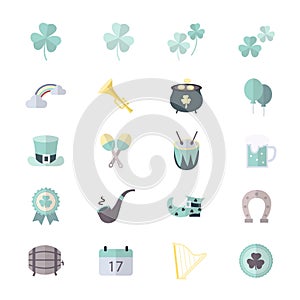St Patricks Day Icons Flat Color