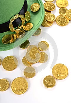 St Patricks Day leprechaun hat with gold chocolate coins