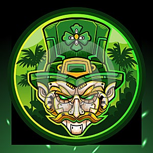 St. Patricks day. leprechaun head mecha mascot esport logo design.