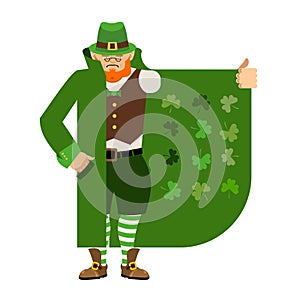 St Patricks Day. Leprechaun Smuggler selling Shamrock. Cloak-seller holiday attributes. Dealer in hat and coat . Bootlegger. Sell