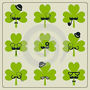 St Patricks day mustached shamrock set