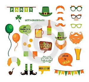 St. Patricks Day vector design elements set. icons and photo booth props