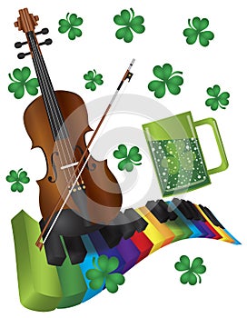 St Patricks Day Violin with Colorful Piano Keyboar