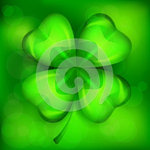 St Patricks lucky clover leaf on green. Vector illustration.
