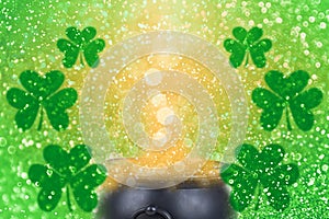 St Patrickâ€™s Day leprechaun pot of gold shamrock Patty background