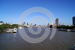 St Paul Cathedral, 30 St Mary Axe, Tower 42, The Black friars Bridge over River Thames in London, England