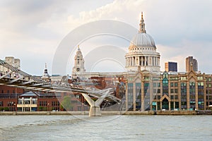 St Paul Cathedral and Millennium bridge in London