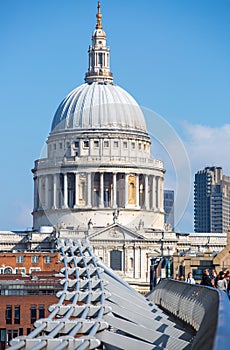 St. Paul cathedral and millennium bridge. London, UK