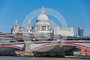 St. Paul cathedral and millennium bridge. London, UK