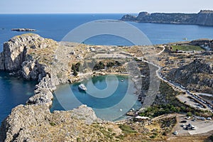 St. Paul\'s Bay Seen from the Acropolis of Lindos Rhodes Greece