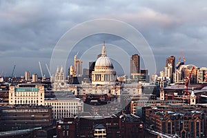 St Paul`s Cathderal dome on London skyline on cloudy day photo