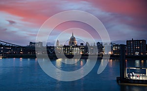 St. Paul`s Cathedral across the Thames in London, UK