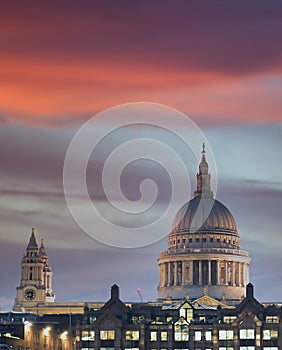 St. Paul`s Cathedral across the Thames in London, UK