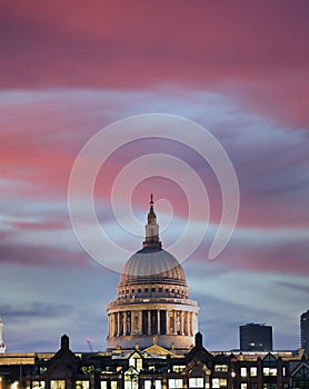 St. Paul`s Cathedral across the Thames in London, UK